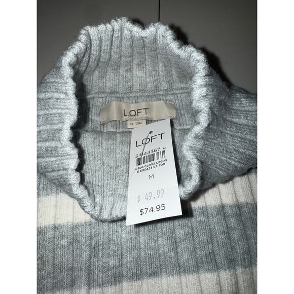 Loft NWT grey and white striped ribbed mock neck sweater M - Picture 3 of 8